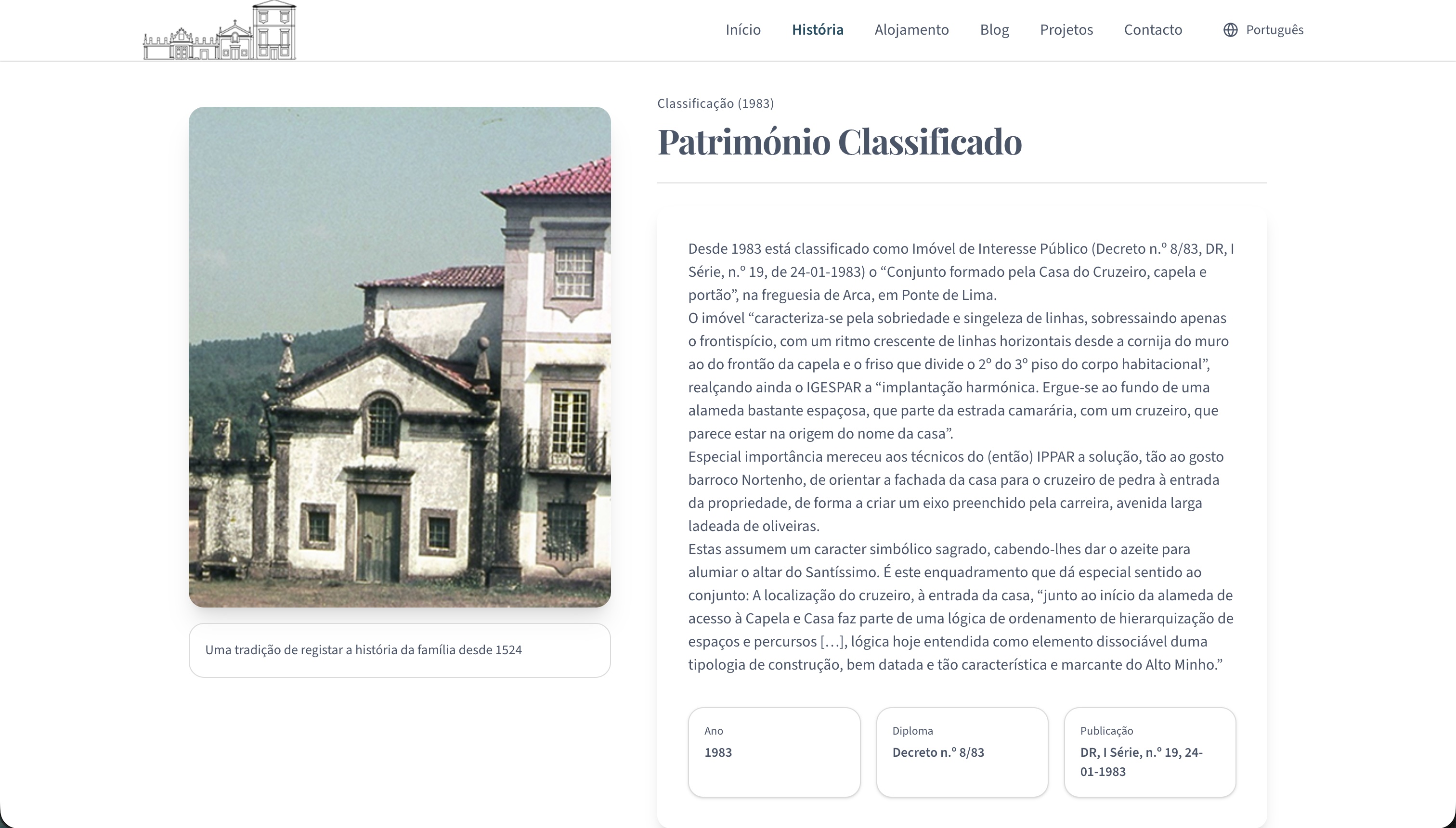 Casa da Piedade history page