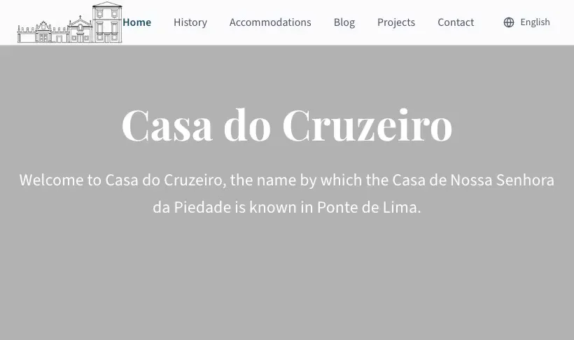 Casa da Piedade website moving from its historic home page into the family story