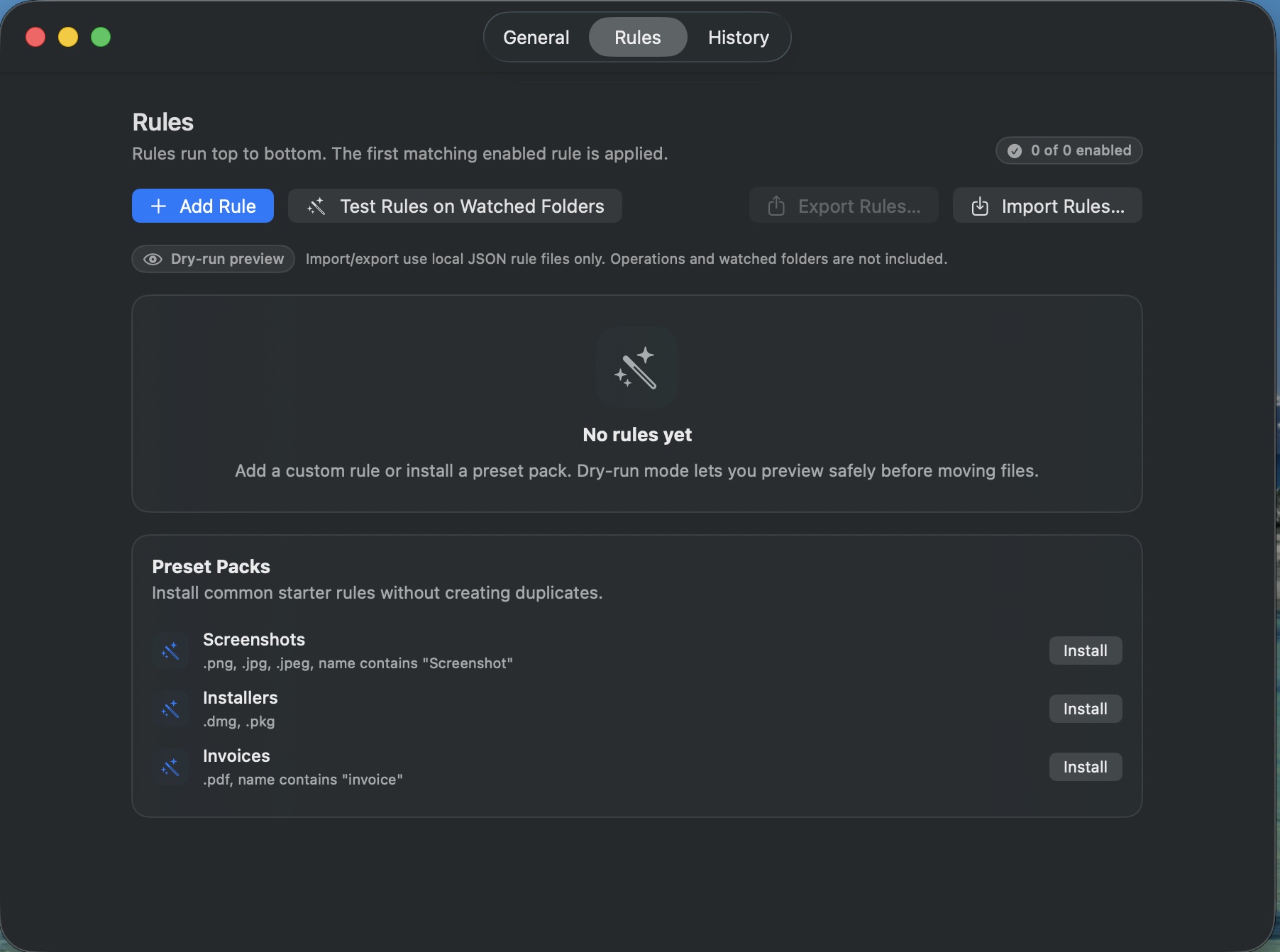 Downloads Organizer rules and preset packs