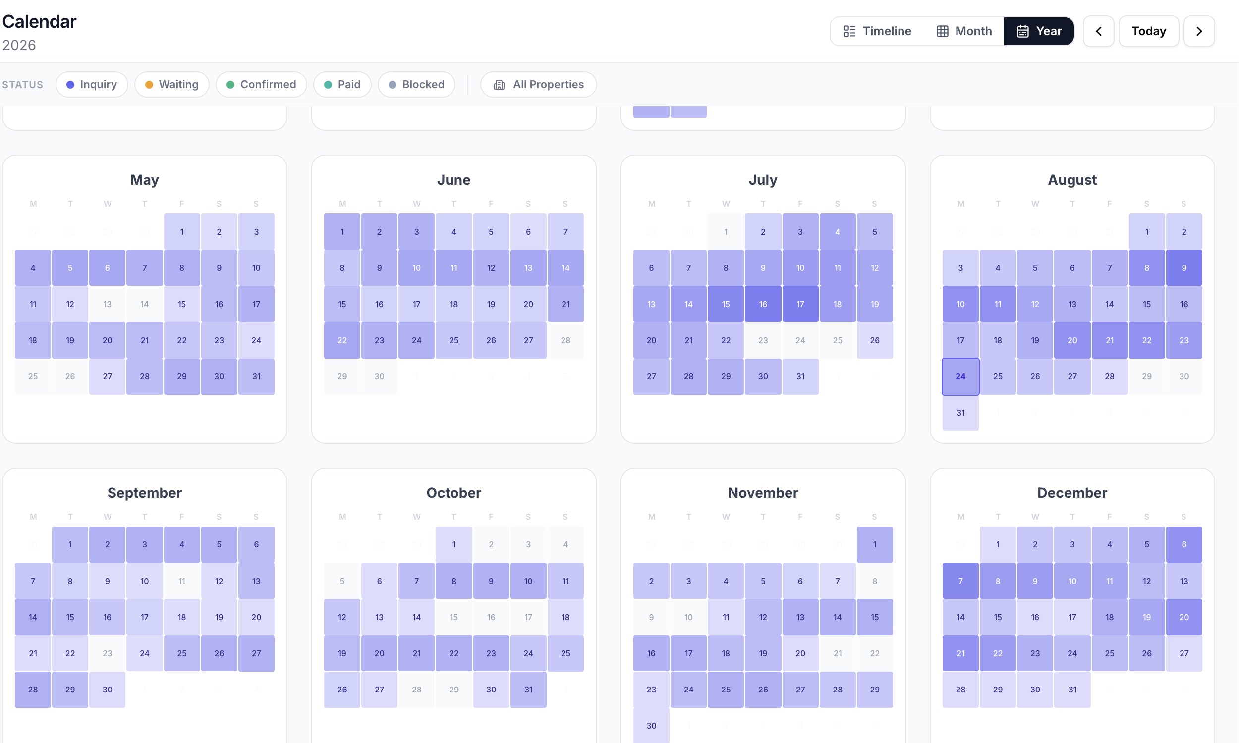 Férias BV annual occupancy calendar