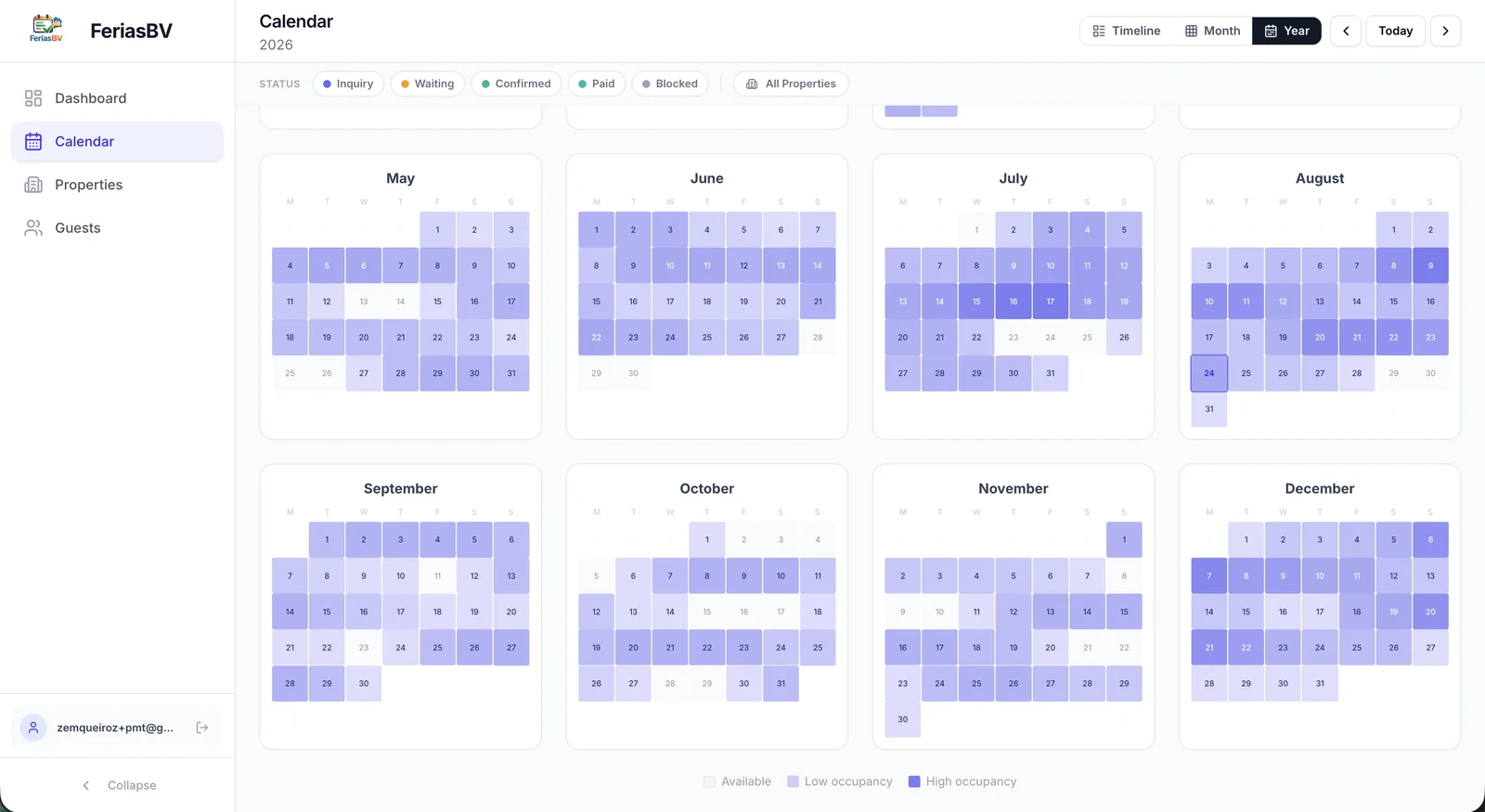 Férias BV annual occupancy calendar