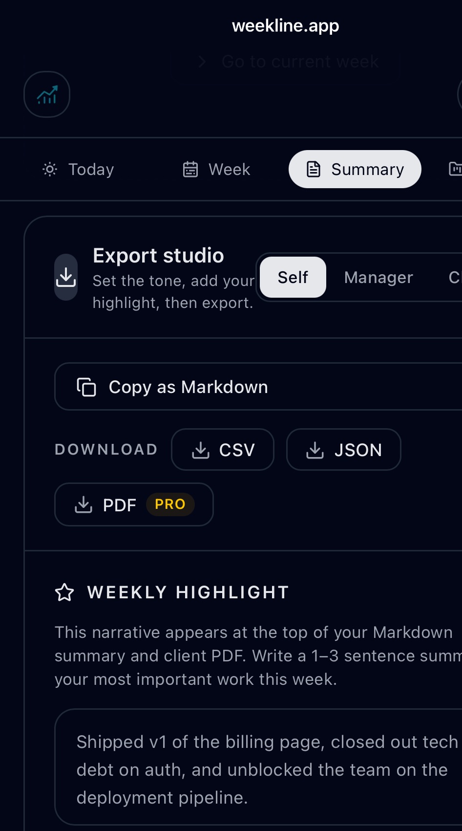 Weekline export studio