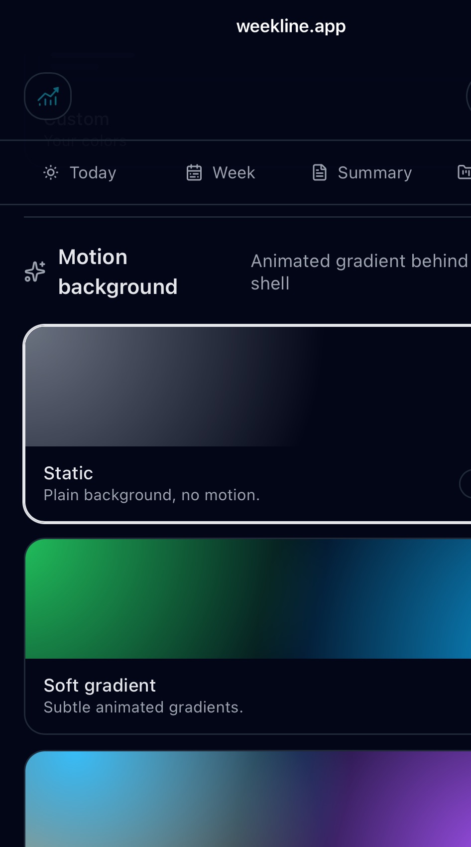 Weekline motion background settings