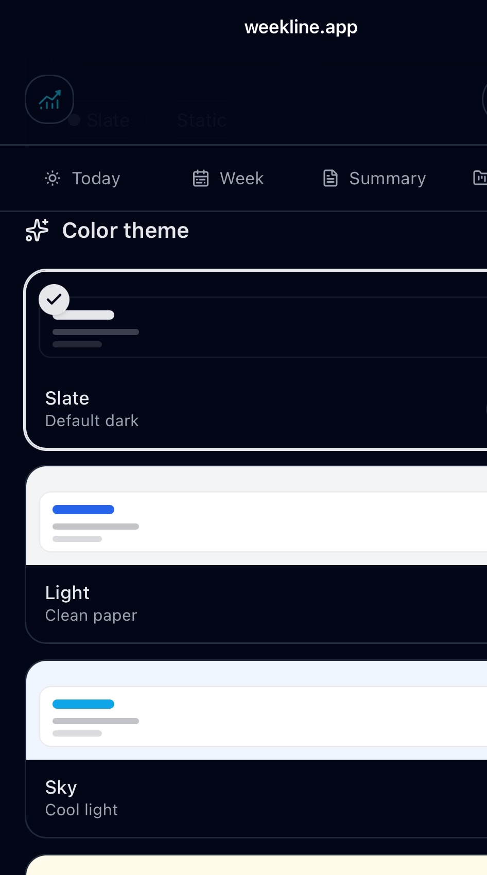 Weekline colour themes